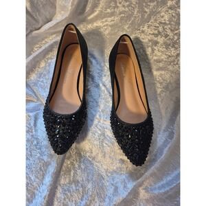 Lauren Lorraine Kelsey Black‎ Embellished Rhinestone Pointed Toe Flats 8.5